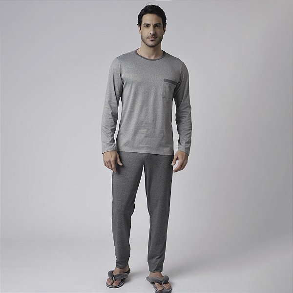 Pijama Masculino Longo Cinza Mescla