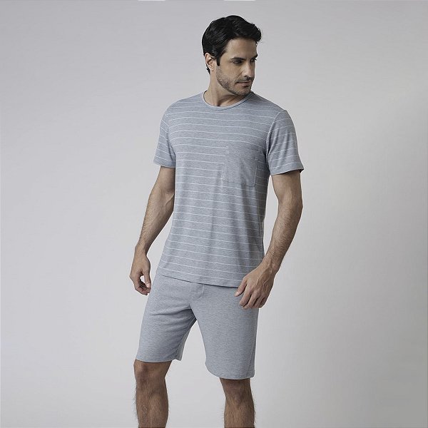 Pijama Masculino Curto Listrado Blue