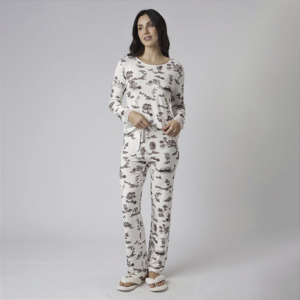 Pijama Feminino Longo Toile com Renda