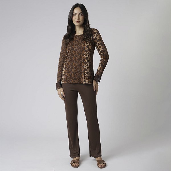 Pijama Feminino Longo Onça Brown