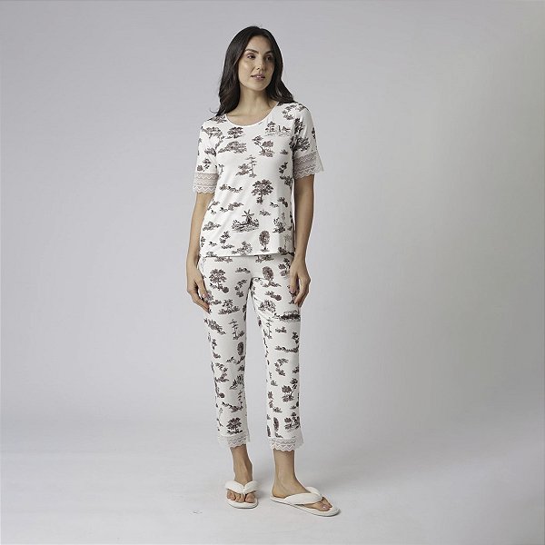 Pijama Feminino Capri Toile com Renda