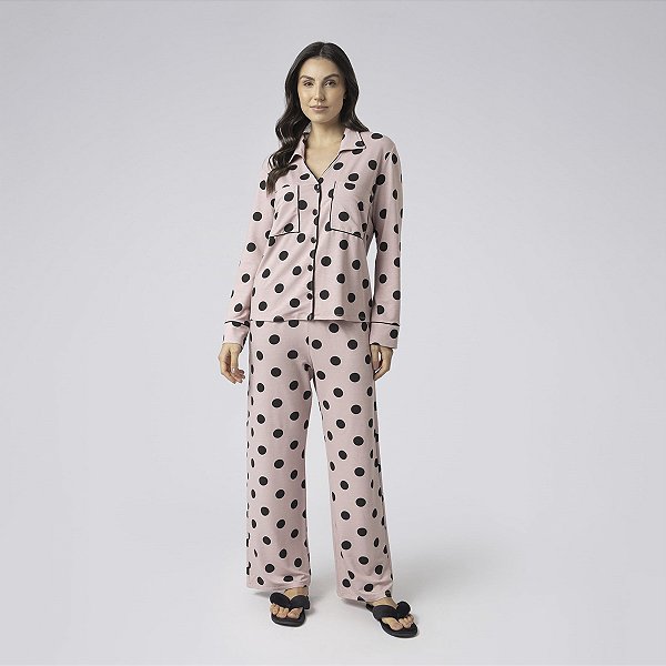 Pijama Feminino Aberto Poá Rosa Lingerie