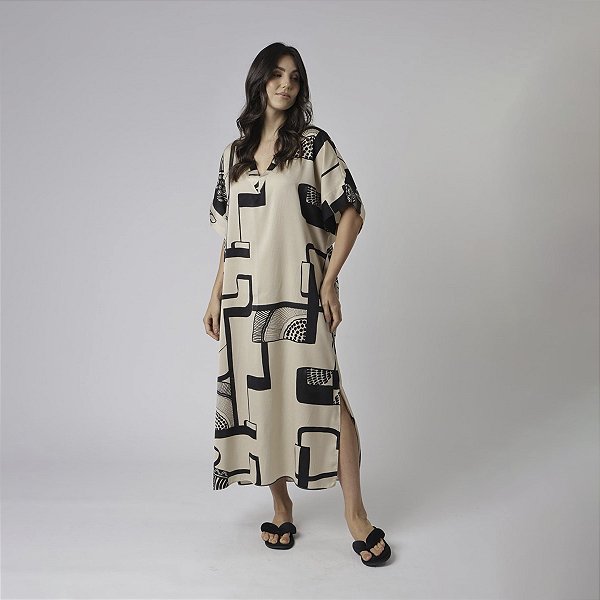 Kaftan Feminino Longo Estampado Abstrato