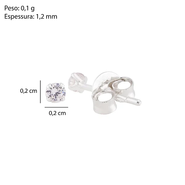 Brinco Prata Ponto de Luz 2mm