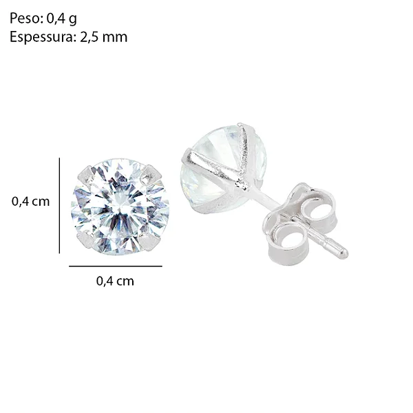 Brinco Prata Ponto de Luz Zircônia 4mm