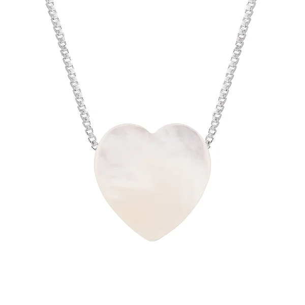 Colar Prata V12 Coração Madrepérola 8mm