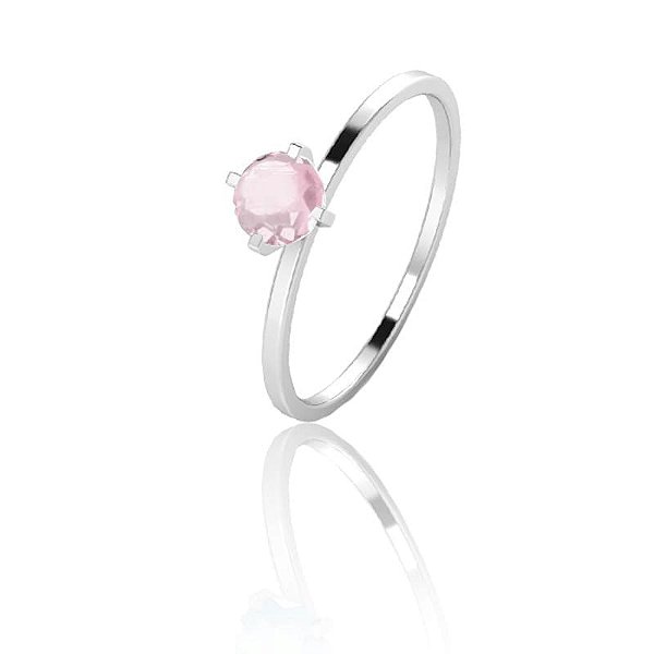 Anel Solitário Redondo Cristal 5mm Rosa Claro Aro 16
