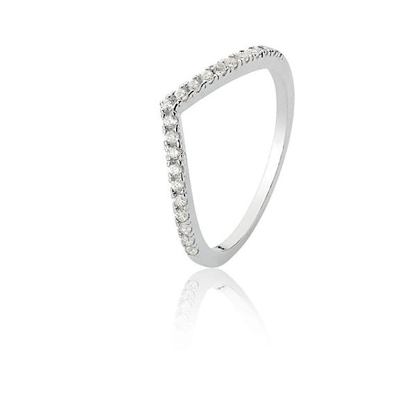 Anel Zircônia Chevron Branca Aro 16