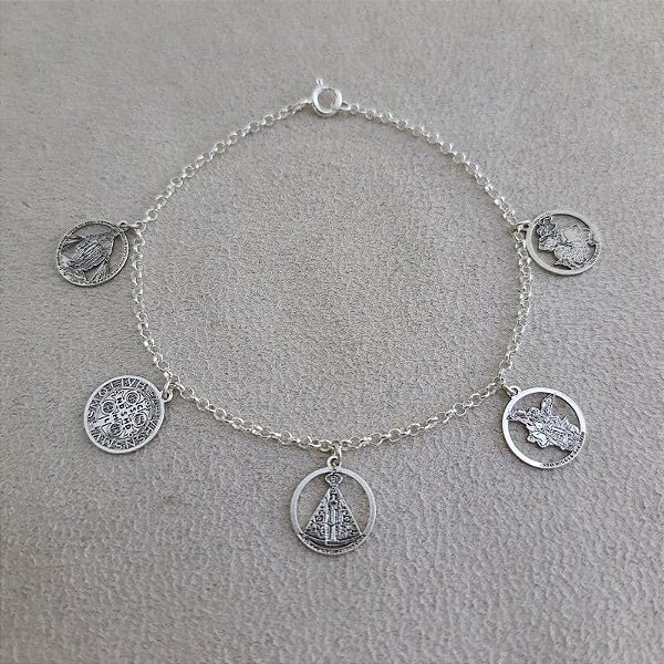 Pulseira Laser Pendurada 5 Santos Variados Mini 18cm