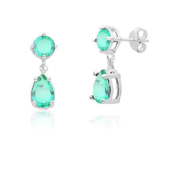 Brinco Galeria 2 Redondo 5mm (3) e Gota 5x7mm Cristal Color - Verde Claro