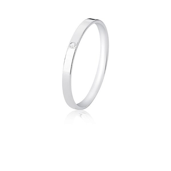 Aliança 2mm Reta Anatômica Polida com 1 Pedra Aro 16