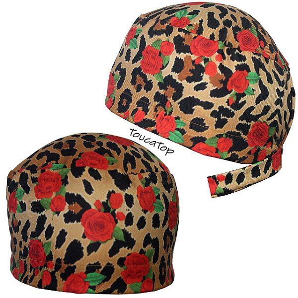 Gorro Cirúrgico, Animal Print, Onça com Rosas