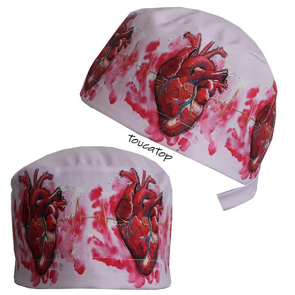 Gorro Cirúrgico, Coração Anatômico, ECG Dourado, Rosa Bebê