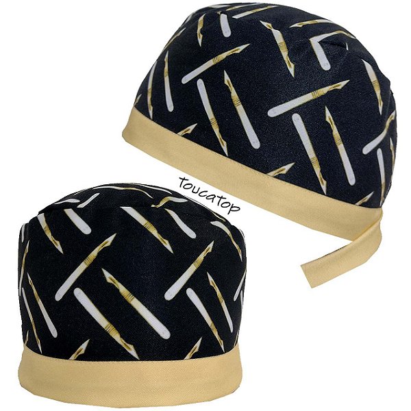 Gorro Cirúrgico, Bisturis Dourados, Preto com Barra Dourada