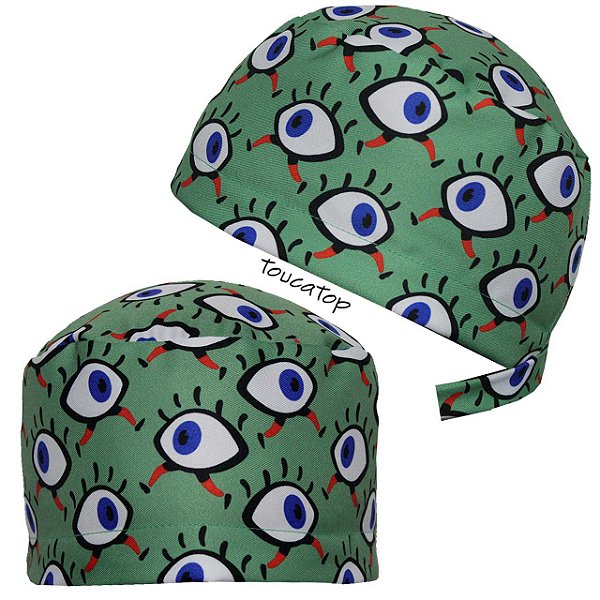 Gorro Cirúrgico, Desenho Olhos com Pernas, Verde