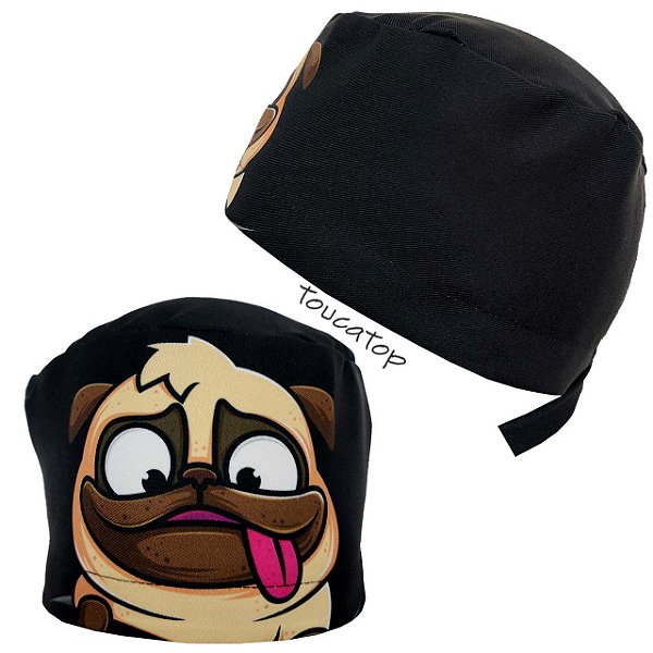 Gorro cirúrgico, Desenho Pug, Cachorro, Preto