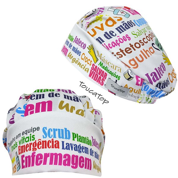 Touca Cirúrgica Feminina, Nuvem Palavras, Enfermagem, Branco