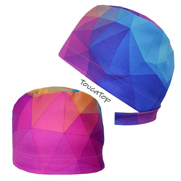 Gorro Cirúrgico, Geométrico Triângulos, Azul, Rosa, Roxo