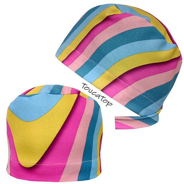 Gorro Cirúrgico, Arte Abstrata, Linhas Curvas, Amarelo/Rosa