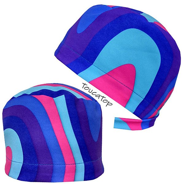 Gorro Cirúrgico, Arte Abstrata, Curvas, Azul, Rosa e Roxo