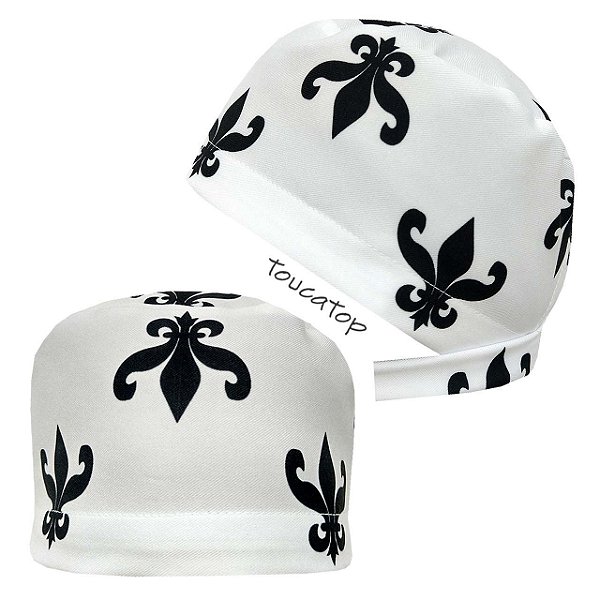 Gorro Cirúrgico, Flor de Lis Preta, Branco
