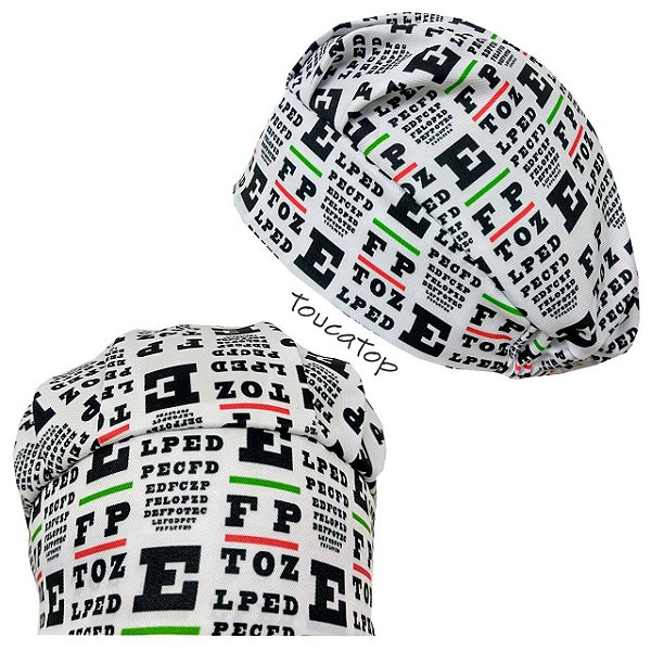 Touca Cirúrgica Feminina, Tabela de Snellen, Verde, Branco