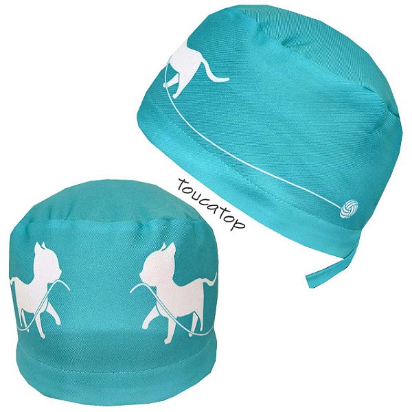 Gorro Cirúrgico, Gatinhos e Fios de Lã, Verde Água