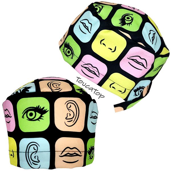 Gorro Cirúrgico, Boca, Olho, Orelha, Sentidos, Coloridos, Preto