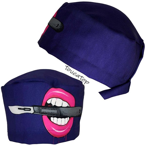 Gorro Cirúrgico, boca com Bisturi, Azul Marinho