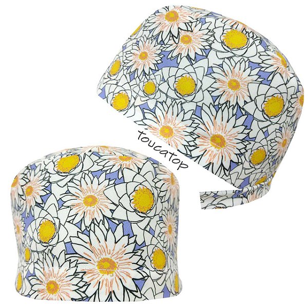 Gorro Cirúrgico, Margaridas, Floral, Flores Brancas, Lilás
