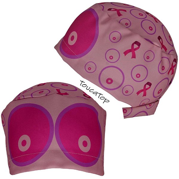Gorro Cirúrgico Mamas Frontais, Desenhos Laços Outubro Rosa, Rosa Bebê