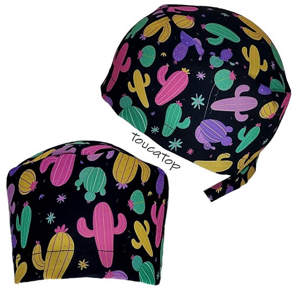 Gorro Cirúrgico, Cactus Desenhados, Preto