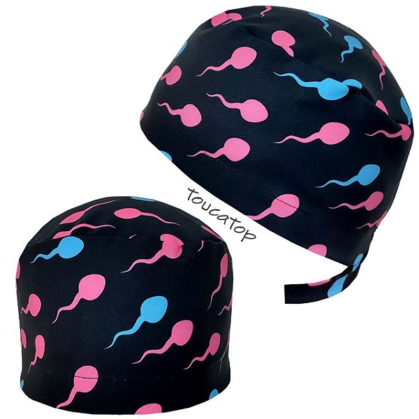 Gorro Cirúrgico, Espermatozoides Rosa e Azuis, Preto