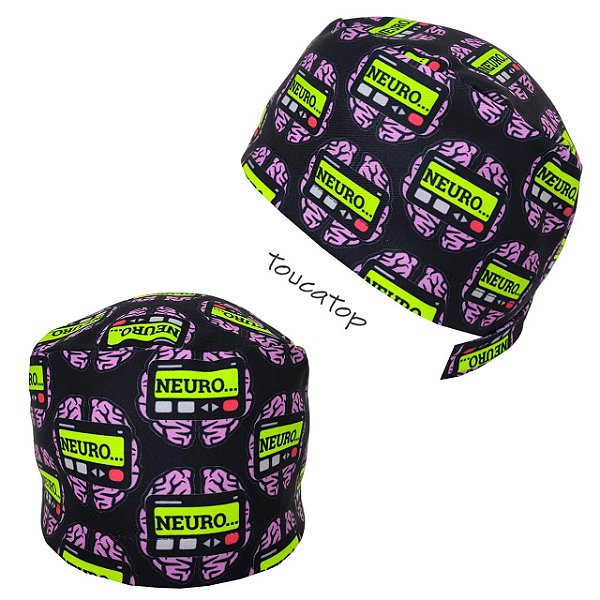 Gorro Cirúrgico, Cérebros Desenhados, Neuro Verde, Preto