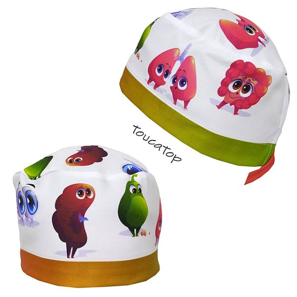 Gorro Cirúrgico, Órgãos Desenhados, Barra Colorida, Branco