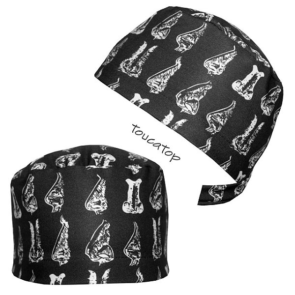 Gorro Cirúrgico, Narizes Traços Brancos, Formatos, Preto