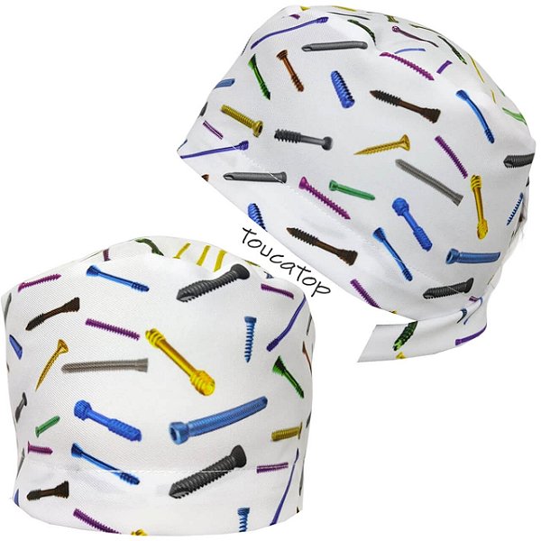 Gorro Cirúrgico, Parafusos Ortopédicos Coloridos com Cabeça, Branco