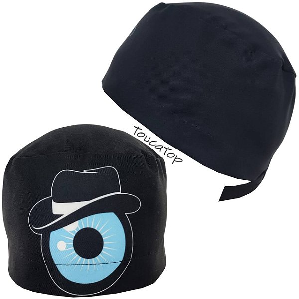 Gorro Cirúrgico, Olho Azul com Chapéu, Preto