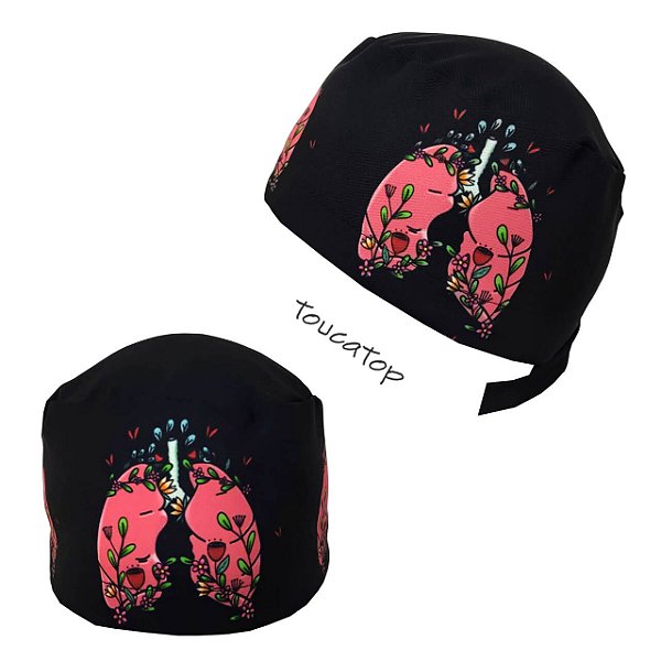Gorro Cirúrgico, Pulmões, Coleção Happy Design, Preto