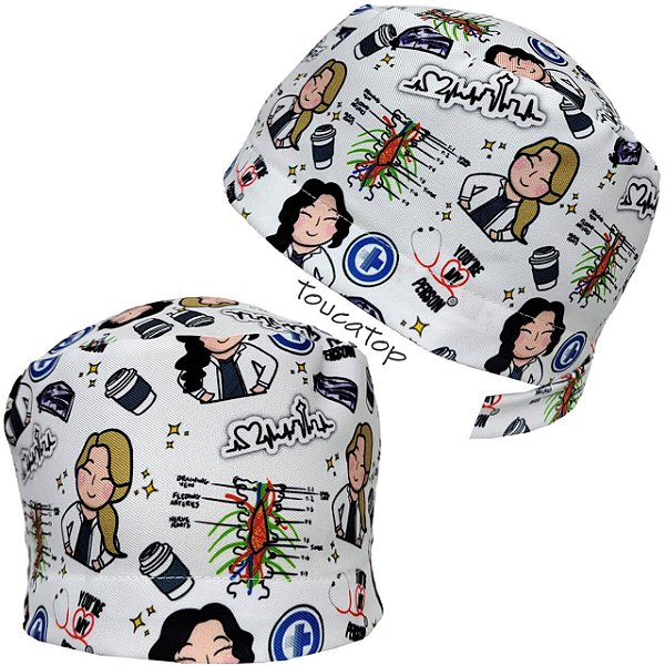 Gorro Cirúrgico, Desenhos Grey's Anatomy, Coleção Happy Design, Branco