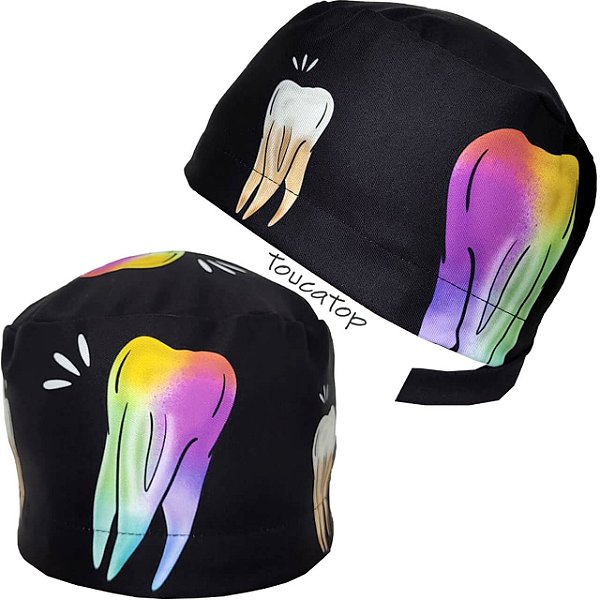 Gorro Dentes Grandes Coloridos, Lilás e Amarelo, Preto