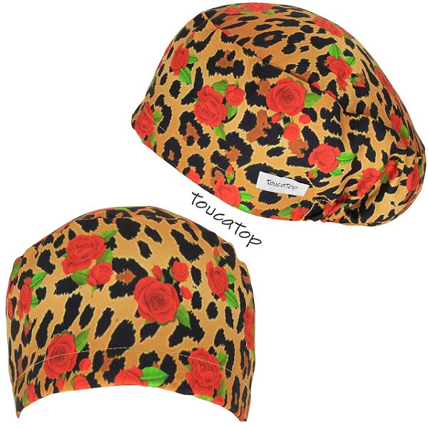 Touca Feminina ALICE, Animal Print, Onça com Rosas, Floral