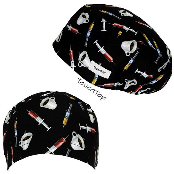 Touca ALICE, Seringas Vermelhas Amarelas Xícaras Café, Preto