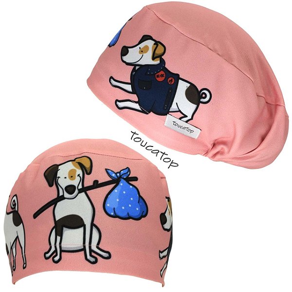 Touca Feminina ALICE, Cachorro Saindo de Casa, Rosa Bebê