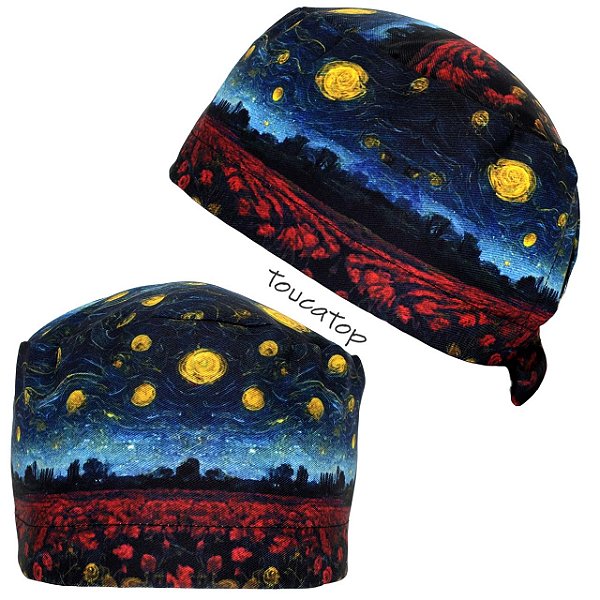 Gorro Cirúrgico, Noite Estrelada, Jardim de Rosas, Azul