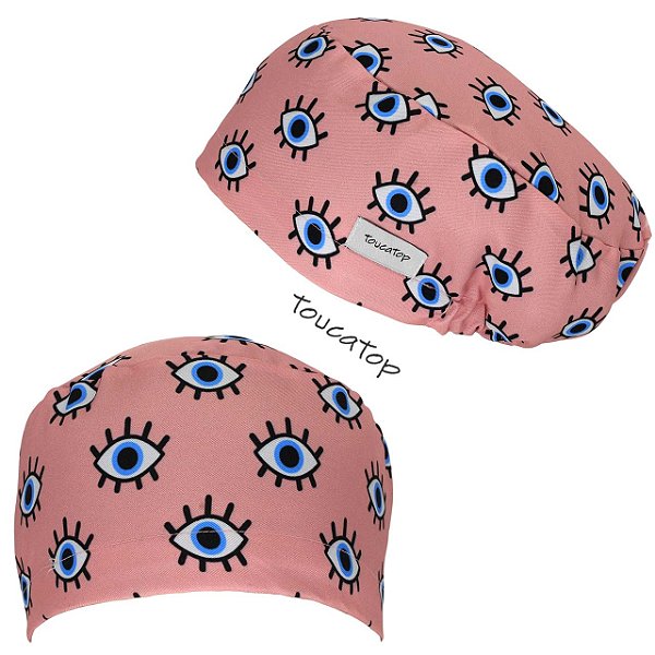Touca Feminina ALICE,  Olhos com Cílios Pretos, Rosa Bebê