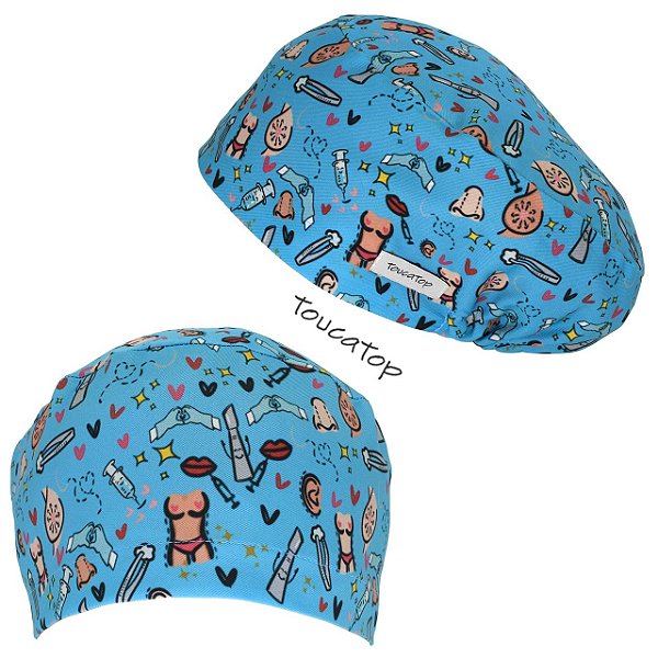 Touca Feminina ALICE, Plástica Animação, Coleção Happy Design, Azul