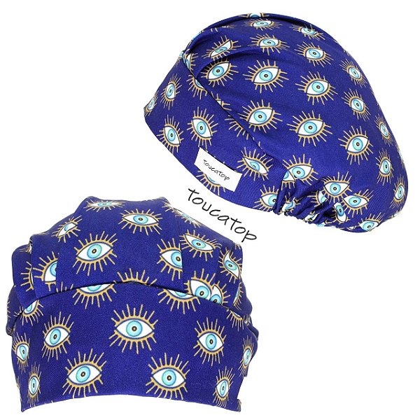 Touca Cirúrgica Feminina, Olhos com Cílios Dourados, Azul