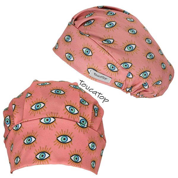 Touca Cirúrgica Feminina, Olhos com Cílios Dourados, Rosa