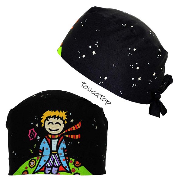Gorro Cirúrgico, Pequeno Príncipe , Frontal Colorido, Preto